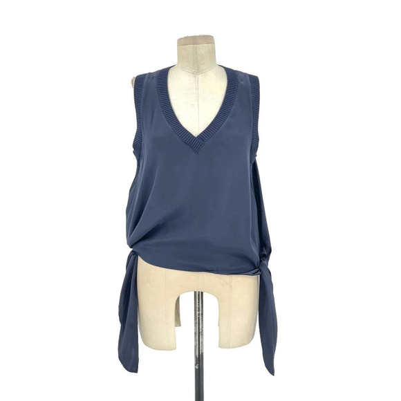 Cinq à Sept Olimpia Tie-Side Sleeveless Silk‎ Tank Top Navy Blue Size Small - Picture 1 of 11